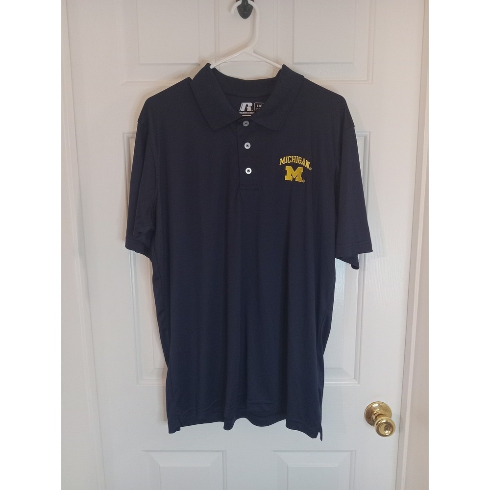 Russell‎ Athletic Mens Michigan Wolverines Polo Shirt Large Blue Polyester Adult